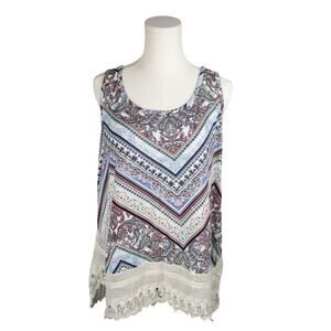 Cato XL Vintage Womens Tank Top Lace Hem Paisley